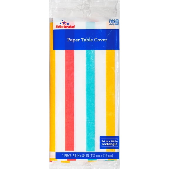 Way to Celebrate Multicolor Stripes Outdoor Fun Paper Tablecloth, 54" x 84"