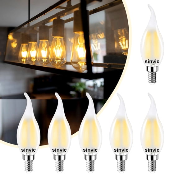 Sinvic 6 Pcs CA11 Chandelier LED Light Bulb, 4W (40W Equivalent),Dimmable 450LM 2700K Warm White Frosted Candle Light Bulb