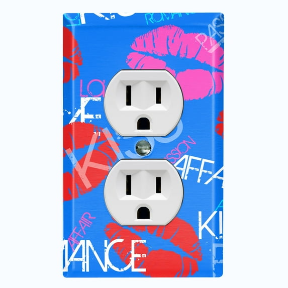 Metal Light Switch Plate Cover Lipstick Kisses Love Romance Blue LOV005