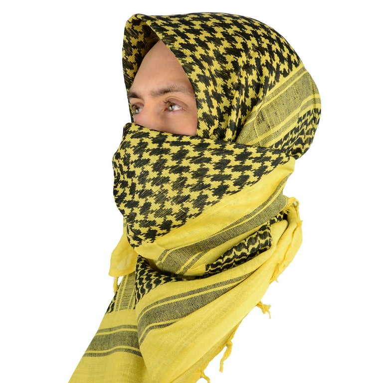 Black and Gold Shemagh Tactical Desert Scarf Keffiyeh with Tassles