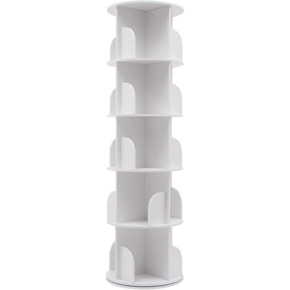 Fifizoo 5 Tier Rotating Stackable Bookshelf PVC Desktop Bookshelf Counter Bookcase Desktop Shelves Bookshelf Organizer for Desktop, Living Room, Bedroom, Office (White)