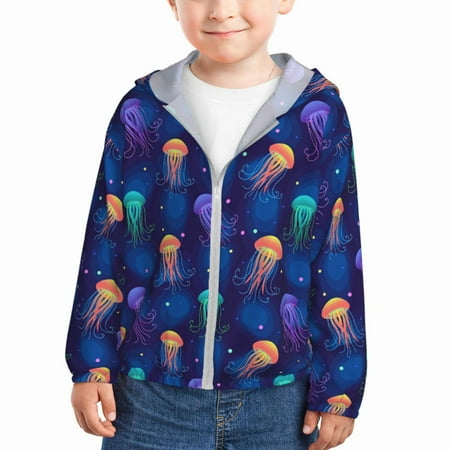 

Gaeub Jellyfish colorful Print Athletic Sun Protection Hoodie for Kids Long Sleeve Outdoor UV Shirt Running Fishing Top for Boys Girls-5 Years
