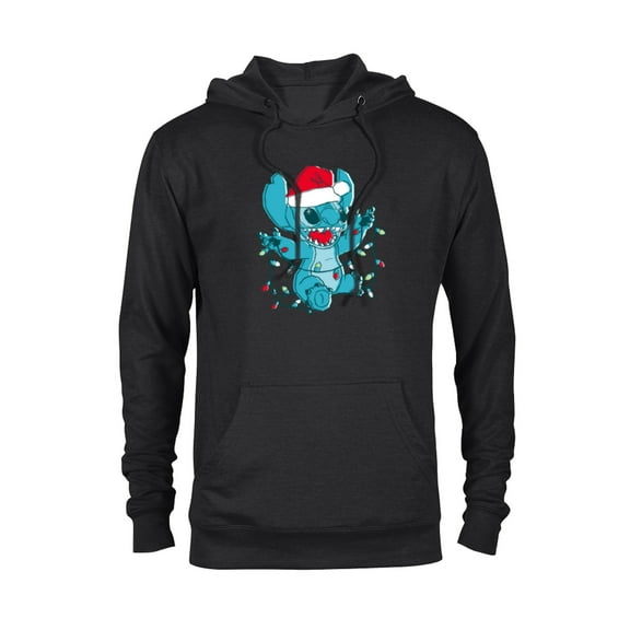 Disney Lilo & Stitch Santa 626 Christmas Lights - Pullover Hoodie for Adults - Customized-Black