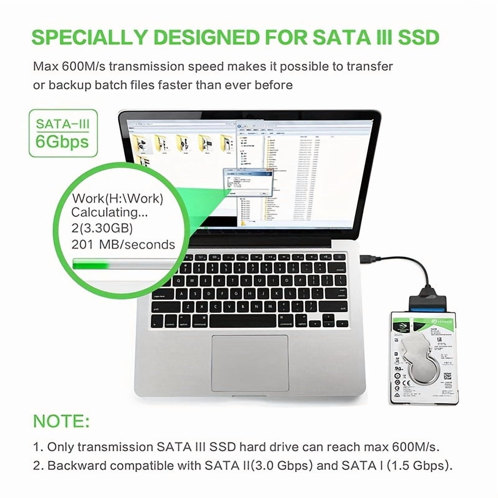 USB 3.0 to SATA III Adapter Cable for 2.5" SSD HDD, 6Gbps Fast Data Transfer, Supports up to 2TB, Plug and Play, Black with Blue Stripe