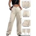 thumbnail image 7 of aohooy Wide Legged Cargo Pants for Women High Waisted Solid Loose Pant Stretchy Straight Leg Casual Pull On Trousers with Multi Pockets Beige,S, 7 of 7