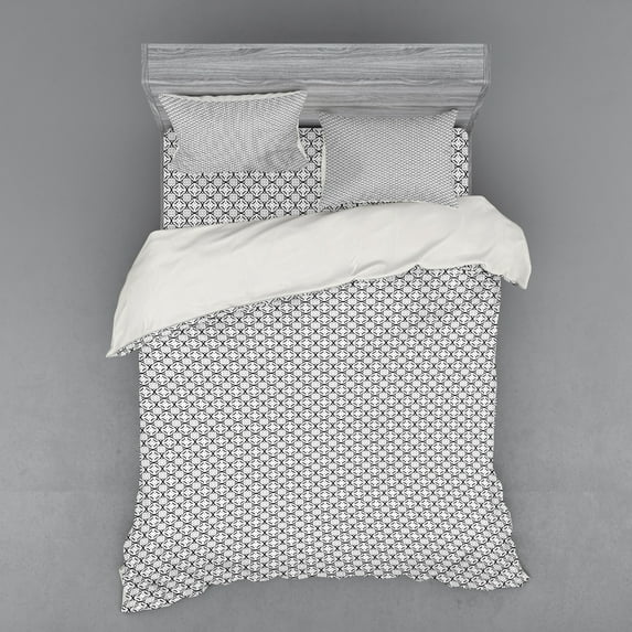 Ambesonne Vintage Bedding Set 4 Pcs, Retro Stripes Design, Queen, White and Black