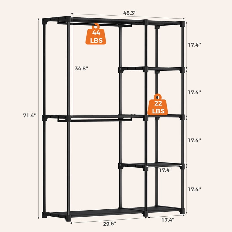 Gianna 49 Inch Hanging Clothes Rack, Portable Freestanding Multi-purpose Storage Rack, Black
