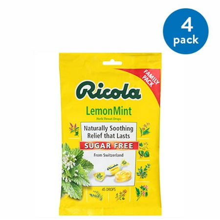 (4 Pack) Ricola Sugar Free Herb Throat Drops, Lemon Mint, 45 (Best Over The Counter Throat Medicine)