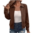 thumbnail image 2 of Fall Jackets Sevevn Women's Casual Solid Turndown Neck Long Sleeved Zipper Jacket Coat, 2 of 7