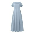 thumbnail image 4 of JUNWELL Caftan Ample Robe Longue pour Femmes Grande Taille Robe en Lin Été Décontractée Sans Manches Col Ras du Cou Poches Robe Maxi, 4 of 6