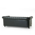 thumbnail image 3 of Benjara Ober Sofa, Rivets Chesterfield Tufted Black Faux Leather, 79 Inch Gray Wood, 3 of 5