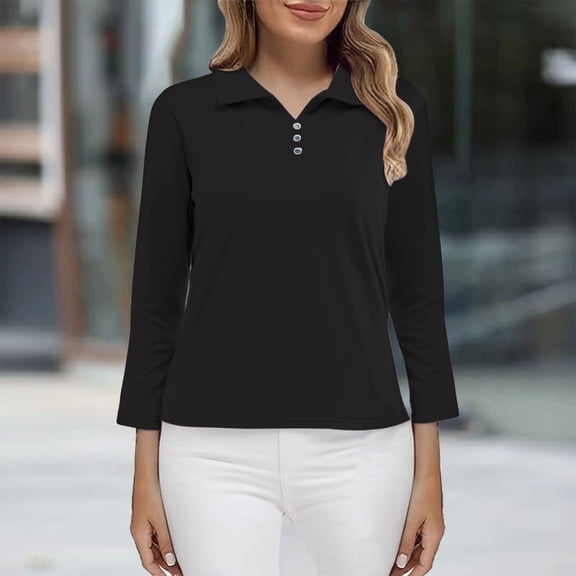 HLKJKLS Long Sleeve Shirts For Women Solid Color Long Sleeve Collar Slimming Base Shirt Cotton Spring Winter Casual Black M-4Xl