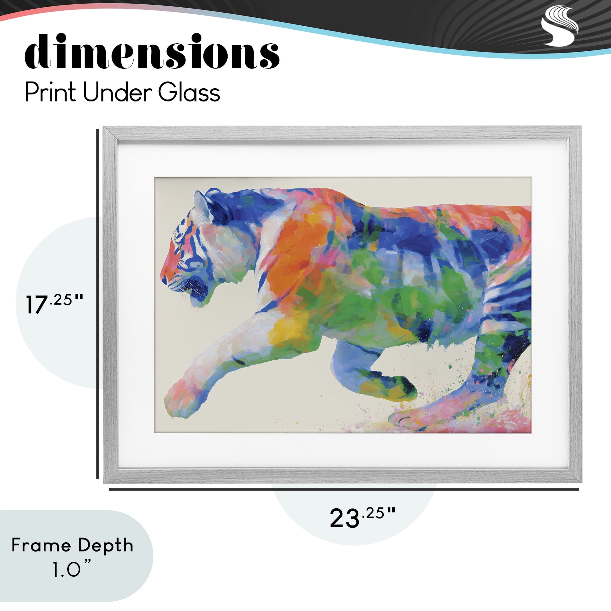 Stupell Industries Colorful Tiger In Motion Gray Framed Print Under Glass, design by Chromatic Storm Studio