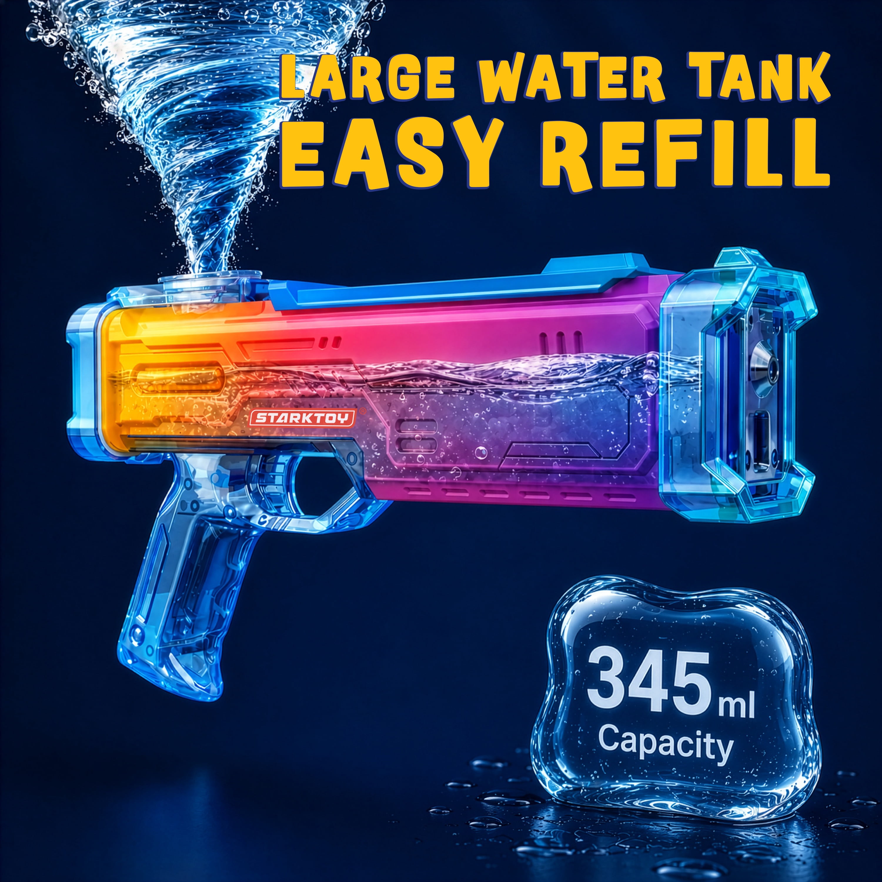 STARKTOY Electric Water Blaster Light Up Full Body Color Changing LED Squirt Gun, Automatic Rechargeable Water Gun for Kids and Adults, Long Range Soaker, Blue