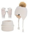 thumbnail image 3 of Kids' 3-Piece Winter Warm Set 4-10Y - Fleece-Lined Pom-Pom Beanie Scarf & Gloves, Earflap Hat Neck Warmer Sets for School Runs & Weekend Trips, 3 of 7