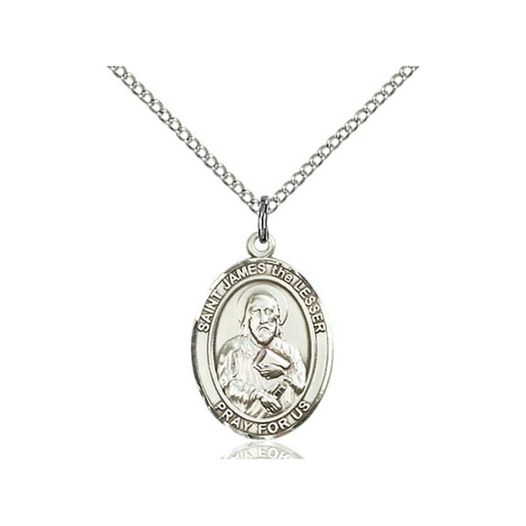 Sterling Silver St. James the Lesser Pendant 3/4 x 1/2 inches with Sterling Silver Lite Curb Chain