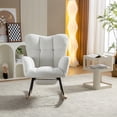 thumbnail image 3 of CQSXDA Teddy Fabric Leisure Rocking Chair With Adjustable Footstool High Backrest Solid Wood Metal Base, Ivory, 3 of 20