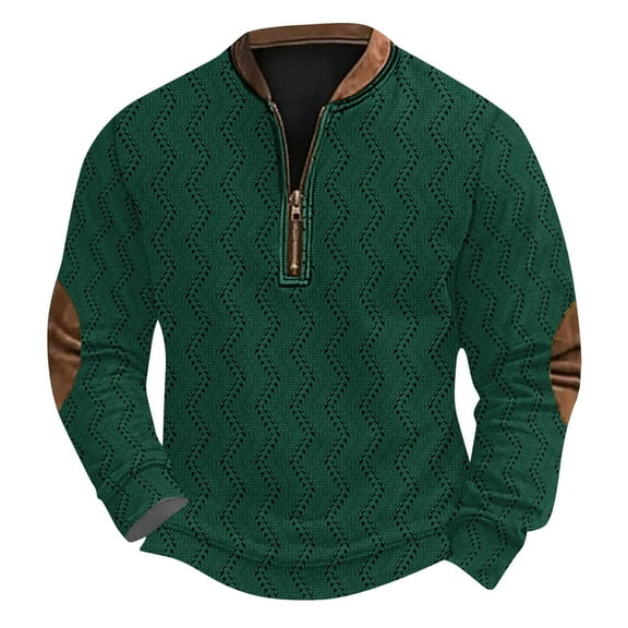 Men's Sweatshirt Large Size Retro Print Hoodless Sweatshirts Half Zip Round Neck Sweat Shirt Pullover Long Sleeve Blouses Sweater Top