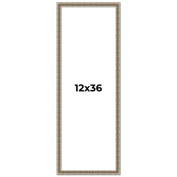 12x36 Frame Silver Versailles Ornate Solid Wood Picture Frame | 1 Inch Moulding Width | Interior