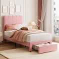 thumbnail image 1 of Girls' tamaño individual marco de cama con almacenamiento cajón y cabecero, velvet forrado, strong de madera slats support, noise-free, fácil montaje (rosa), 1 of 5