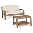thumbnail image 3 of Christopher Knight Home Outdoor Acacia Wood Loveseat and Coffee Table Set with Cushions, Gray+Beige, 3 of 13