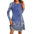 thumbnail image 2 of Dresses for Women Women's Fashion Round-Neck Short Sleeved Printed Pullover Dress on Clearance Blue, S, 2 of 5