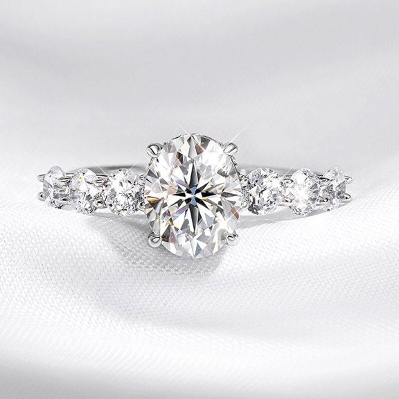 Eclet Jewels 2.1 Ct Cushion Cut Lab Created Simulated Diamond - 14K White Gold Plated Ring - Anniversary Diamond Jewelry for Women's - Mid Century Engagement Baguette Rings - Promise Wedding Gifts