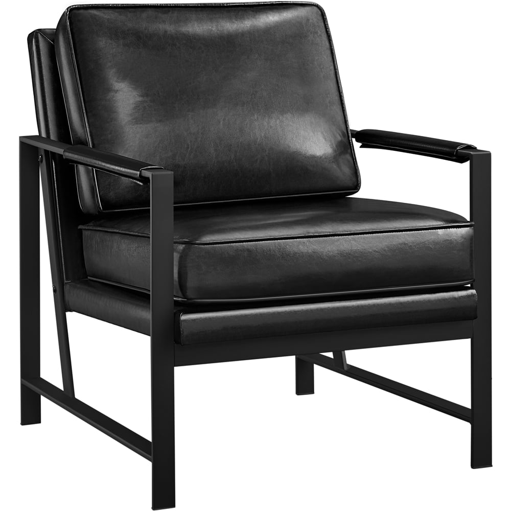 Topeakmart Upholstered Faux Leather Lounge Chair Accent Chair with Metal Arms, Black