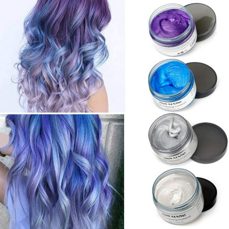 Mofajang Hair Wax 4 Colors Kit Temporary Hair Color Easy to Rinse Out Hair Coloring Mud Dye Cream - Gray, Blue, White, Purple