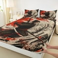 thumbnail image 3 of Manfei Black Red Women Worrior Twin Sheet Sets, Japanese Samurai Twin Fitted Sheet, Tokyo Abstract Style Flat Sheet, Lightweight Room Decor, 3-Piece, 3 of 7