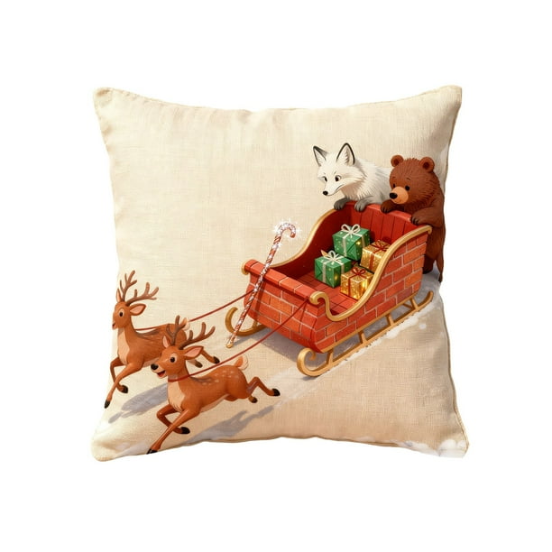 Cubiertas de Almohadas de Navidad - Cubierta de Almohadas Decorativas Festivas de Lino 18x18 Pulgadas para el Hogar