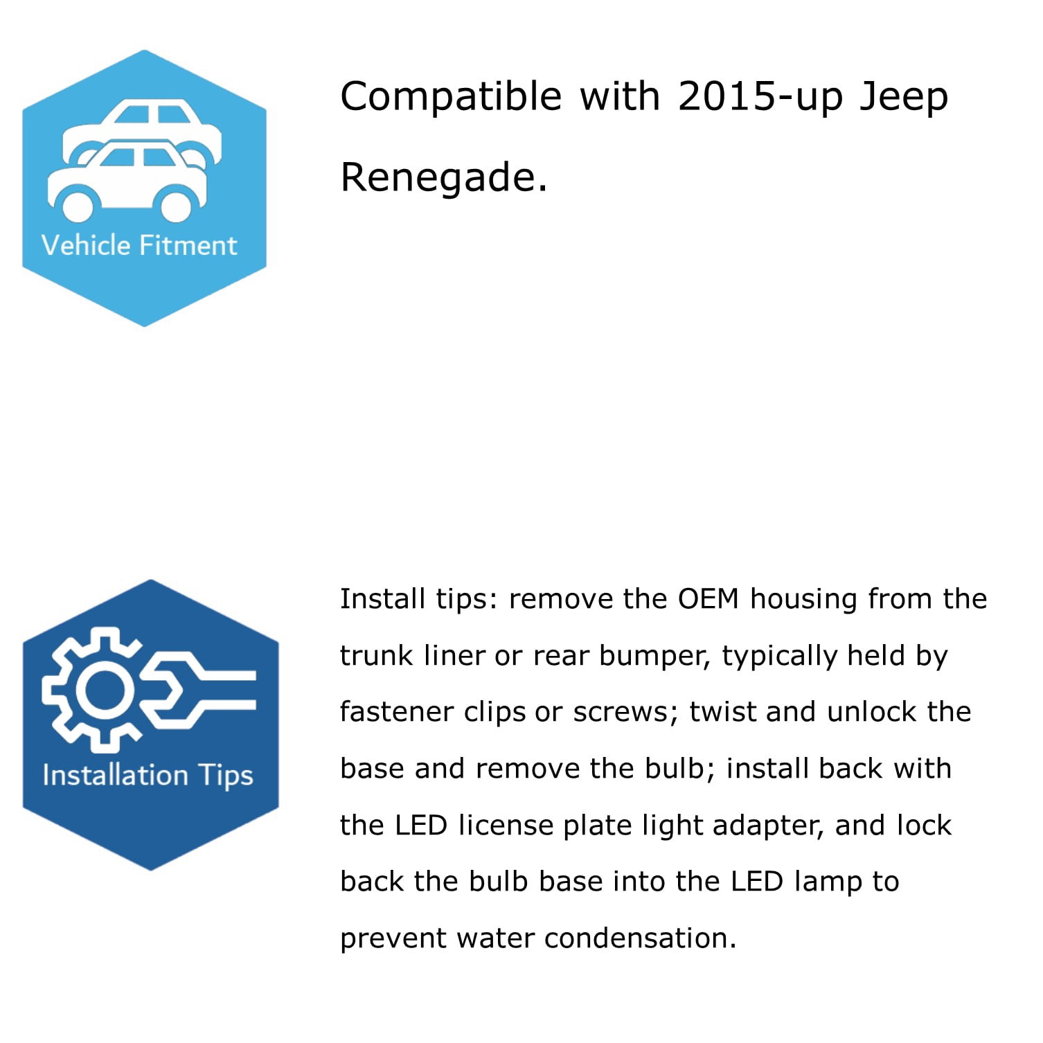 OEM-Fit 3W Full LED License Plate Light Kit For Jeep 2015-up Renegade, Powered by 18-SMD Xenon White LED & Can-bus Error Free