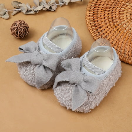 

Aayomet Baby Booties for Boys Girls Soft Comfortable Cotton Shoes Toddler Bowknot Warming Shoes Princess Shoes (Gray 13 )