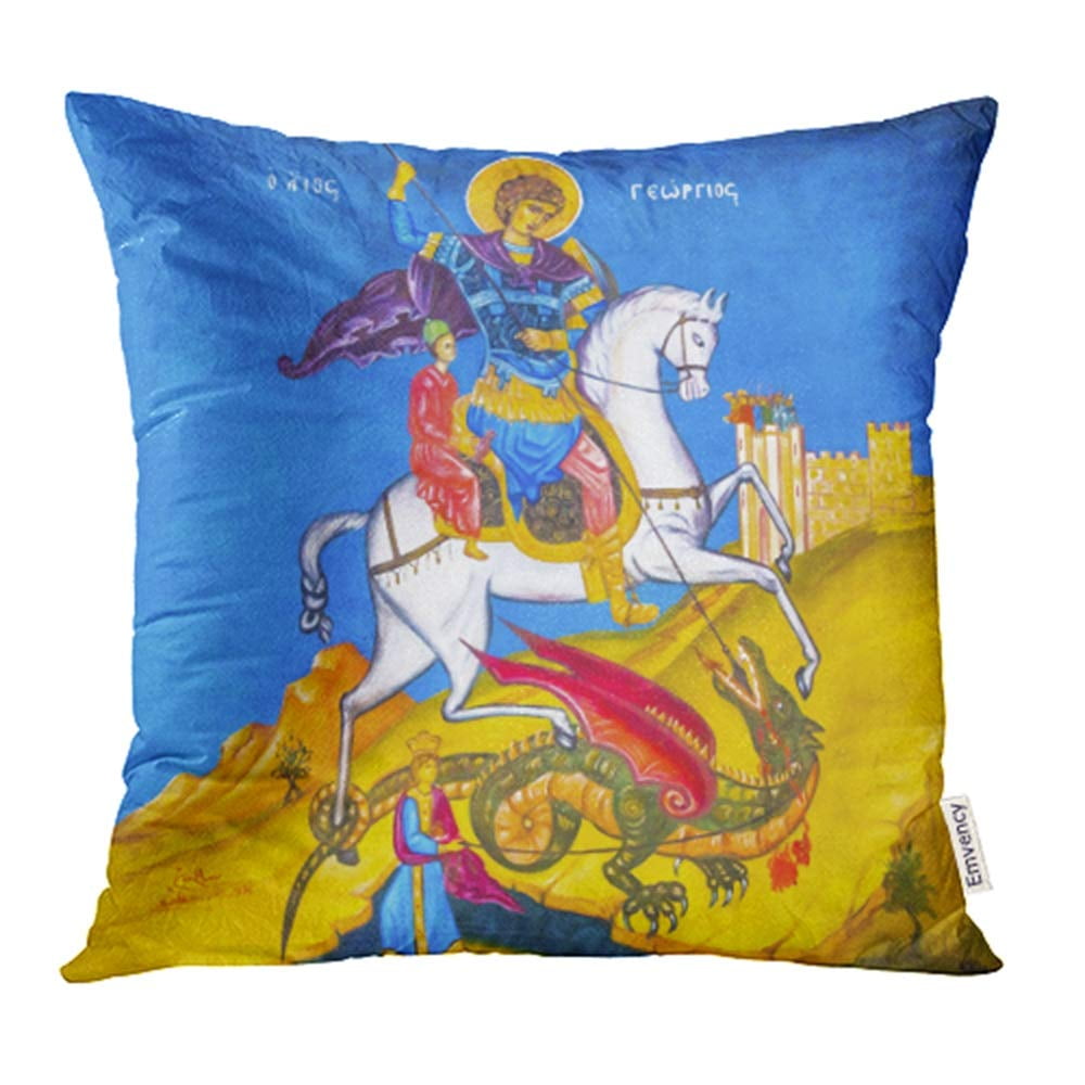 HATIART Madaba November 25 2016 Saint George Dragon Fresco George s Greek Orthodox Church Pillow Cases Cushion Cover 18x18 inch