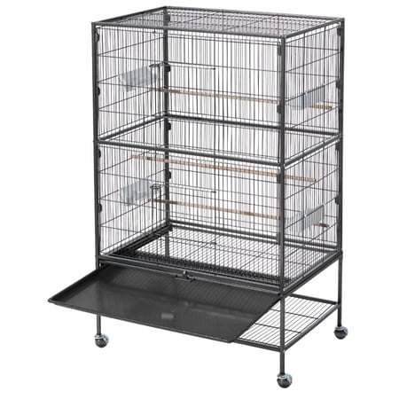 Bird Cage 31.5x20.5x52in, Flat-Top Wrought Iron Cage, Habitat, Slide-Out Tray, Casters for Parrot Cockatiel