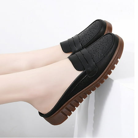 Teacher Appreciation Gifts AXXD Faux Leather Solid Color Plus Size Soft Black Flat Shoes For Women Dressy Christmas Size 42(US:9)