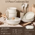 thumbnail image 2 of Carote 15 Pcs Nonstick Cookware Sets, Granite Non Stick Pots and Pans with Removable Handles, Oven Safe, Induction Compatible, Cream White, 2 of 6