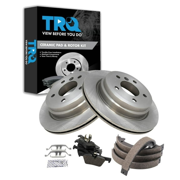 TRQ Rear Brake Pad & Rotor Kit Brake Pads Brake Rotor Parking Brake Shoe Set Ceramic Fits Select 2012 BMW 328i