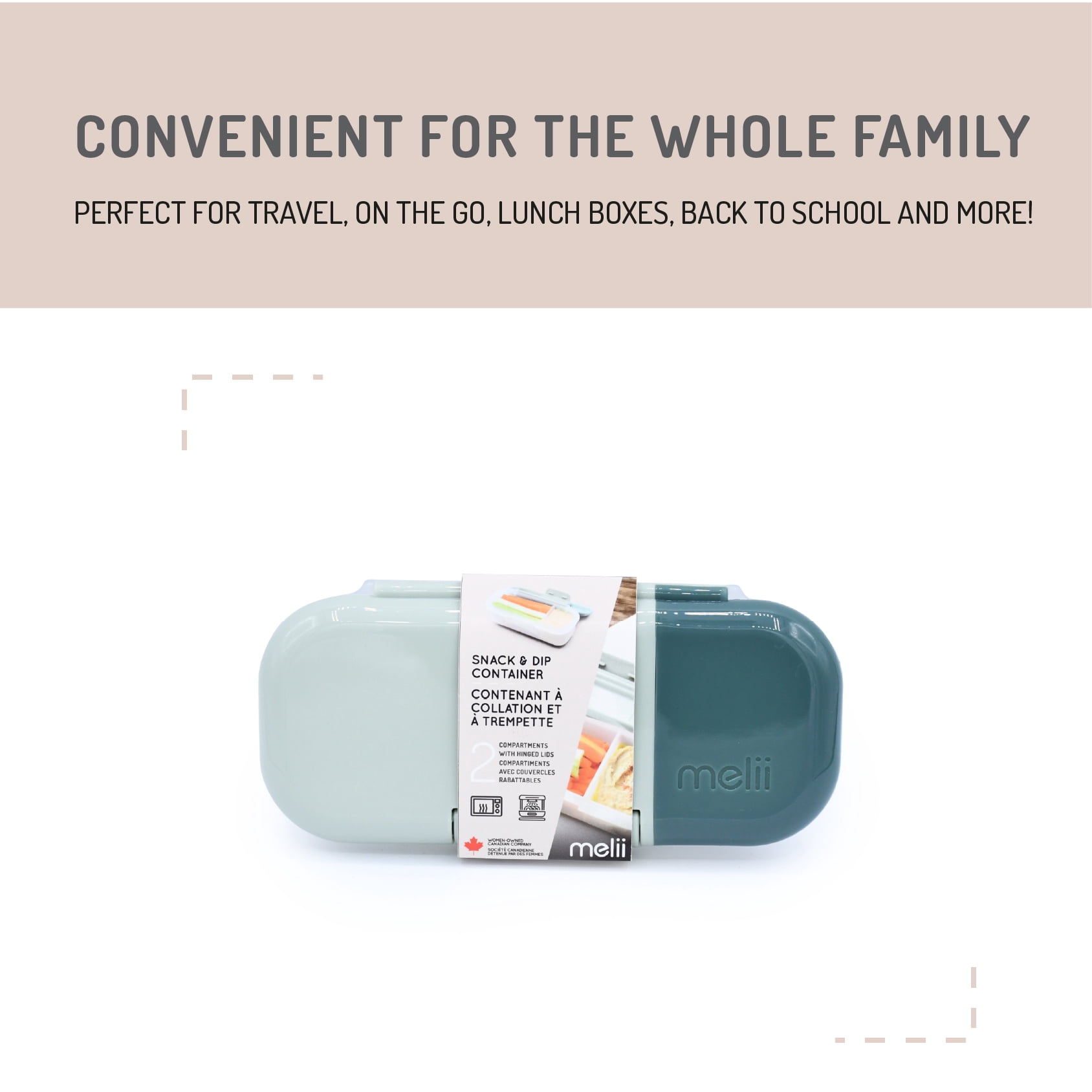Melii 2-Compartment Plastic Snack Box, Food Storage Container in Cactus, Fern & Sage for Daily Lunch Packing