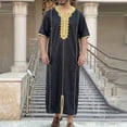 thumbnail image 2 of JAJAHO Mens Kaftan Abaya Robe Loose Fit Half Sleeve Ethnic Style Traditional Clothes V Neck Arab Slit Thobe, 2 of 3