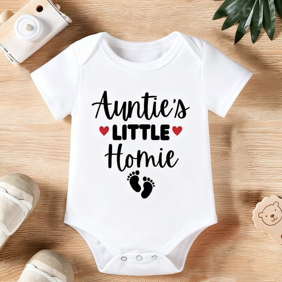 "Auntie's Little Homie" Funny Baby Bodysuit | Cute Gift for Aunt from New Nephew Niece | 100% Cotton Unisex Newborn Infant Clothes | Snap Closure for Easy Dressing