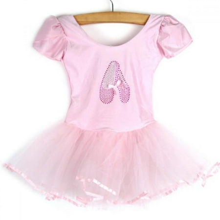 

Toddler Girls Short Sleeve Glitter Ballet Tutu Leotard Dance Ballerina Outfit Dress with Flower Front