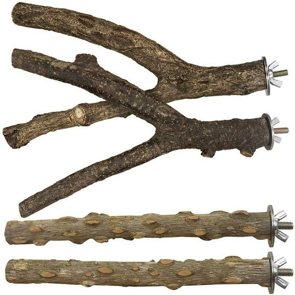 4-PCS-Natural-Wood-Bird-Perch-Stand-Hanging-Multi-Branch-Perch-for-Parrots-Parakeets-Cockatiels-Conures-Macaws-Love-Birds-Finches