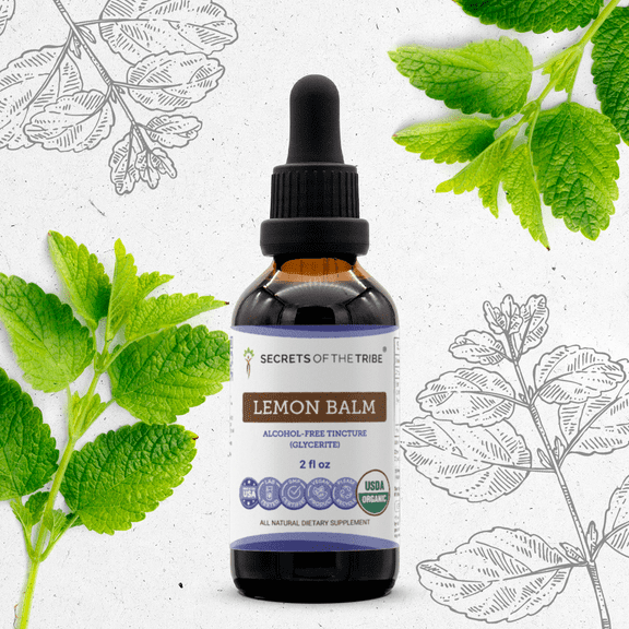 Secrets Of The Tribe Lemon Balm Organic Tincture Dietary Supplement, Natural Herbal Extract for Mood Support, Certified Organic Lemon Balm (Melissa officinalis) Dried Leaf, Alcohol-Free Extract, 2 oz
