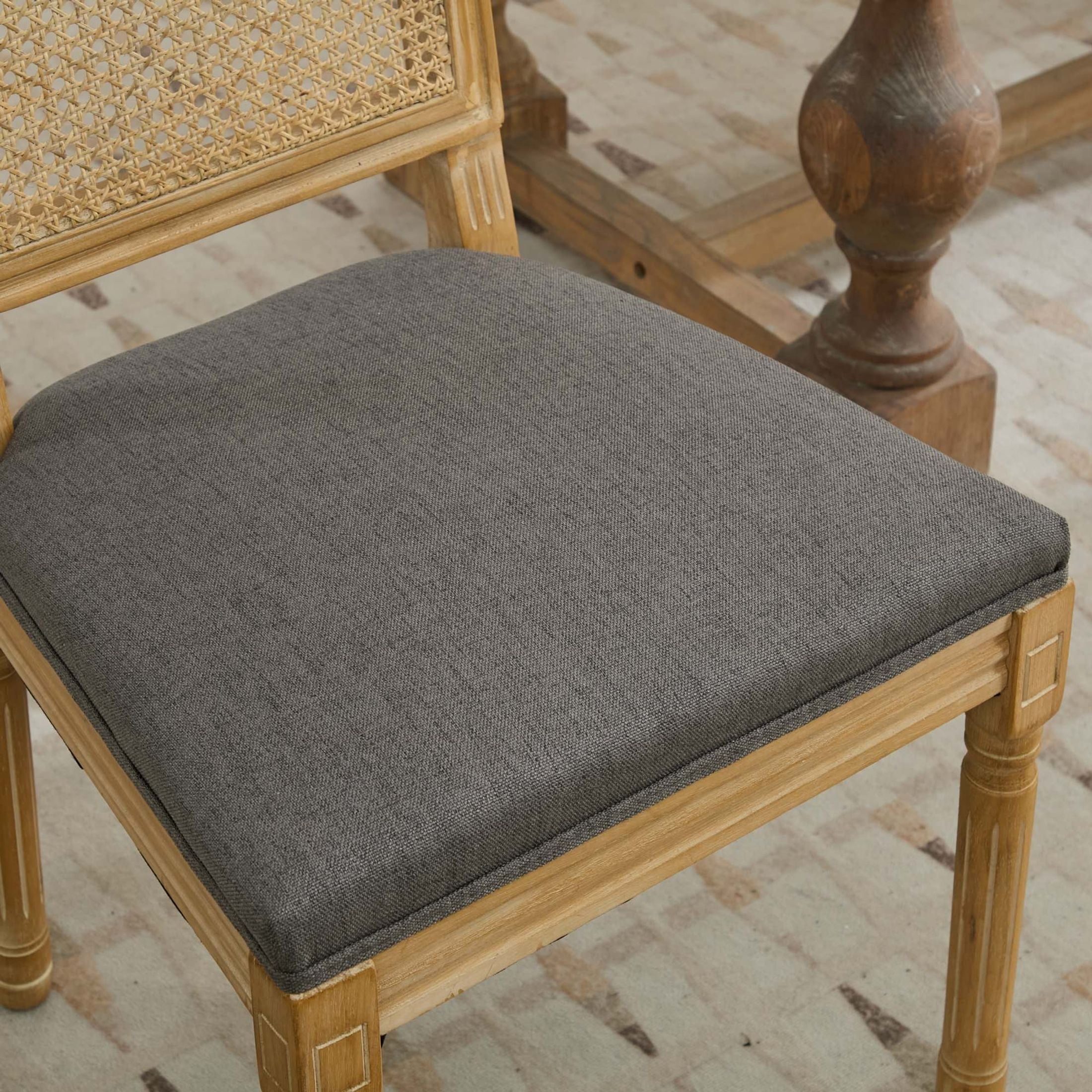 Noble House Set of 2 French Decor Dining Chairs, Rattan Backrest, Linen Fabric Seat, Gray