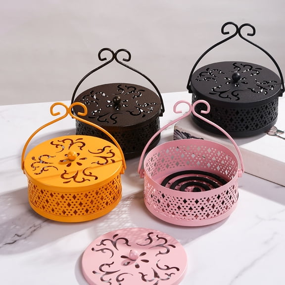 KMSS 1PCS Iron Mosquito Coil Holder with Lid and Handle Incense Coil Holder for Indoor & Outdoor Camping