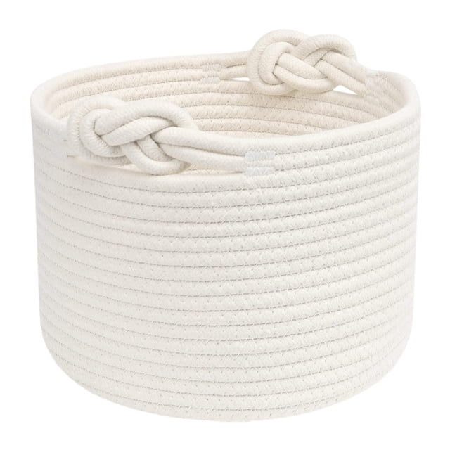 Organizador de plantas tejido de cuerda de algodón con asas, plegable, portátil, multifuncional, decoración del hogar para ropa, zapatos, lavable Blanco 24x18cm