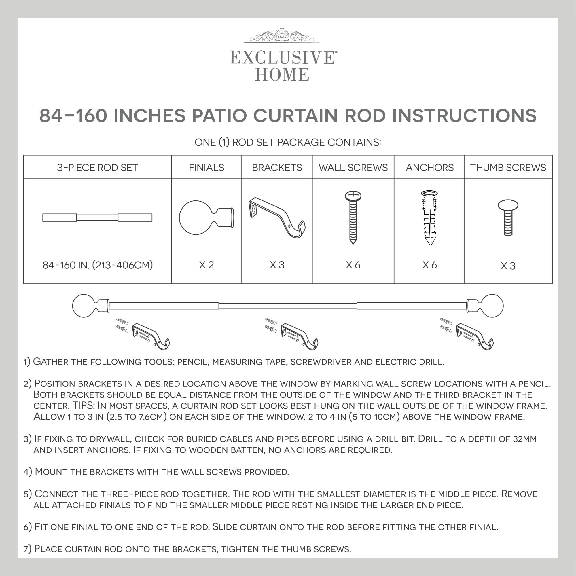 EXCLUSIVE HOME Topper 1" Curtain Rod and Finial Set, Adjustable Adjustable 84"-160", Gold