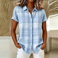 thumbnail image 3 of MLCDZ Plaid Shirts for Women Short Sleeve Button Down Collared Casual Loose Fit Summer Lightweight Breathable Beach Vacation Blouses, 3 of 6