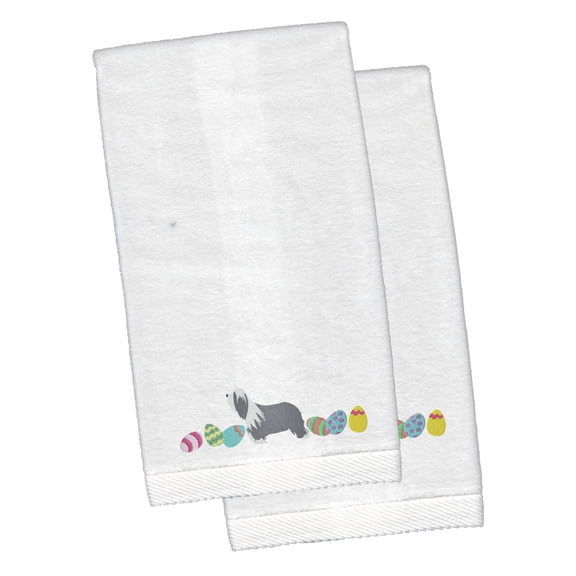 Bearded Collie Easter White Embroidered Plush Hand Towel Set of 2